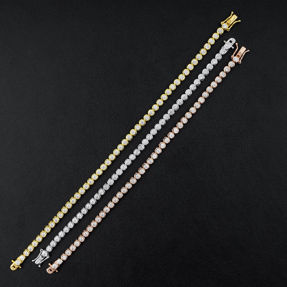 2mm Moissanite Tennis Bracelet for Woman Men 925 Sterling Silver Plated 18k Gold Hip Hop Chain Round Bubble Diamond Bracelets