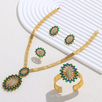 2024 Bridal Wedding Jewelry Set for Women Gold Plated Nigerian African 4pcs Jewelry Necklace Earrings Set Green Red CZ Zirconia