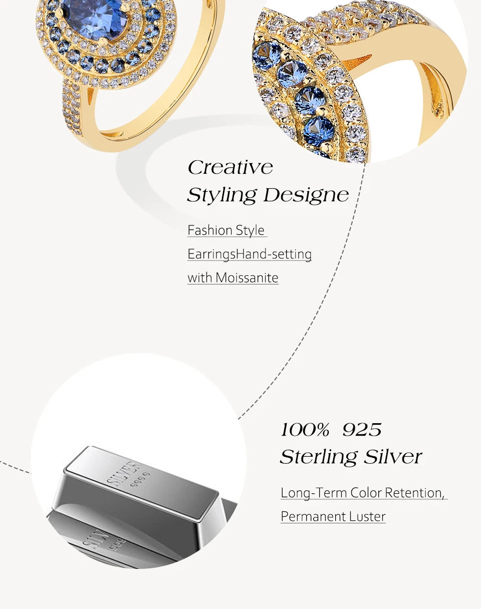 Blue Moissanite Women Rings Oval Cut 1.0CT Real S925 Sterling Silver Jewelry For Wedding Engagement Ring With Certified