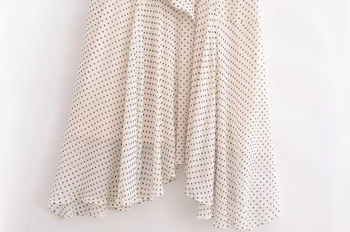 Halter Scarf Dot Print Dress Women Sleeveless Backless Chiffon Holiday Dress Fashion 2025 Summer Loose Beach Dress