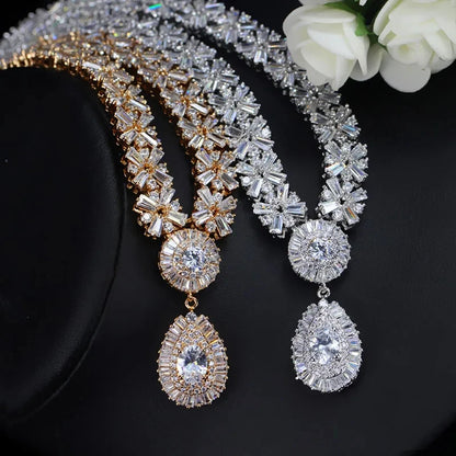 Luxury Wedding Indian Bridal Jewelry Sets Women Snowflakes Cubic Zirconia 4 pcs Necklace Earrings for Women