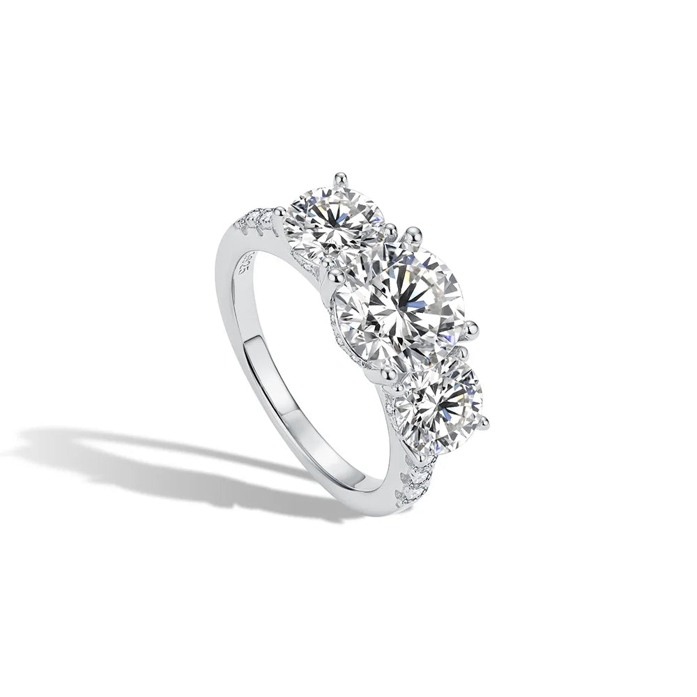 Engagement Ring Round Cut 4.0ct Moissanite Rings for Women Sterling Silver Ring Wedding Promise Rings for Her