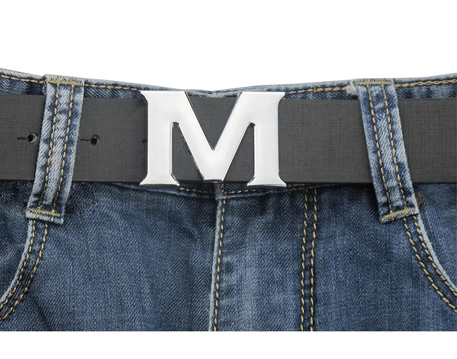 Women’s Leather Belts Removable Letter M Plate Buckle  High Quality PU Leather Belt  For Jeans Dress Halloween