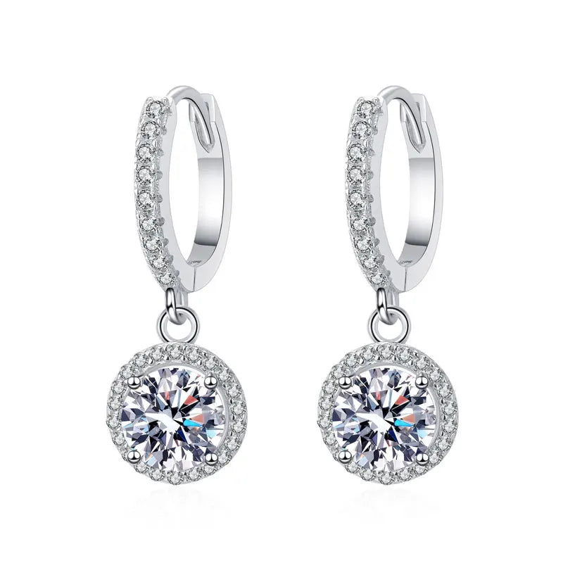 1ct D Color Moissanite Loop Earring 925 Sterling Silver Plated 18k White Gold Pendant Earring for Women Fine Jewelry