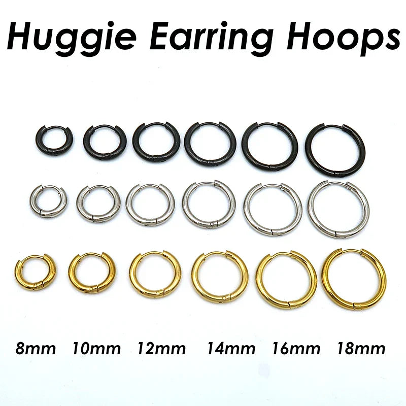 100 Pieces x Stainless Steel Huggie Hoop Earrings Gold Color Black Wholesale Stainless Steel Earring Hoops for Women or Men