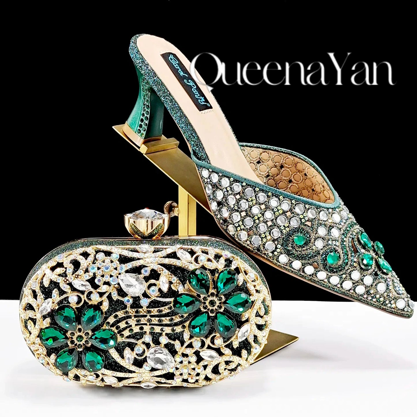 Luxury Pink Rhinestone Party Shoes and Clutch for Women- Elegant Crystal Heels with Matching Evening Bag