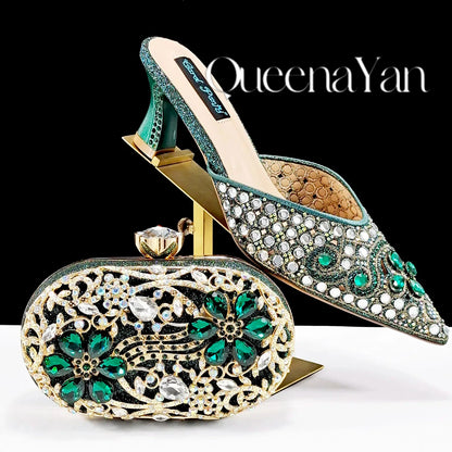 BLUE Rhinestone-encrusted Sex Ladies Shoes / MATCHING  SPARKING MINI BAG (SPECIAL COLLECTION)
