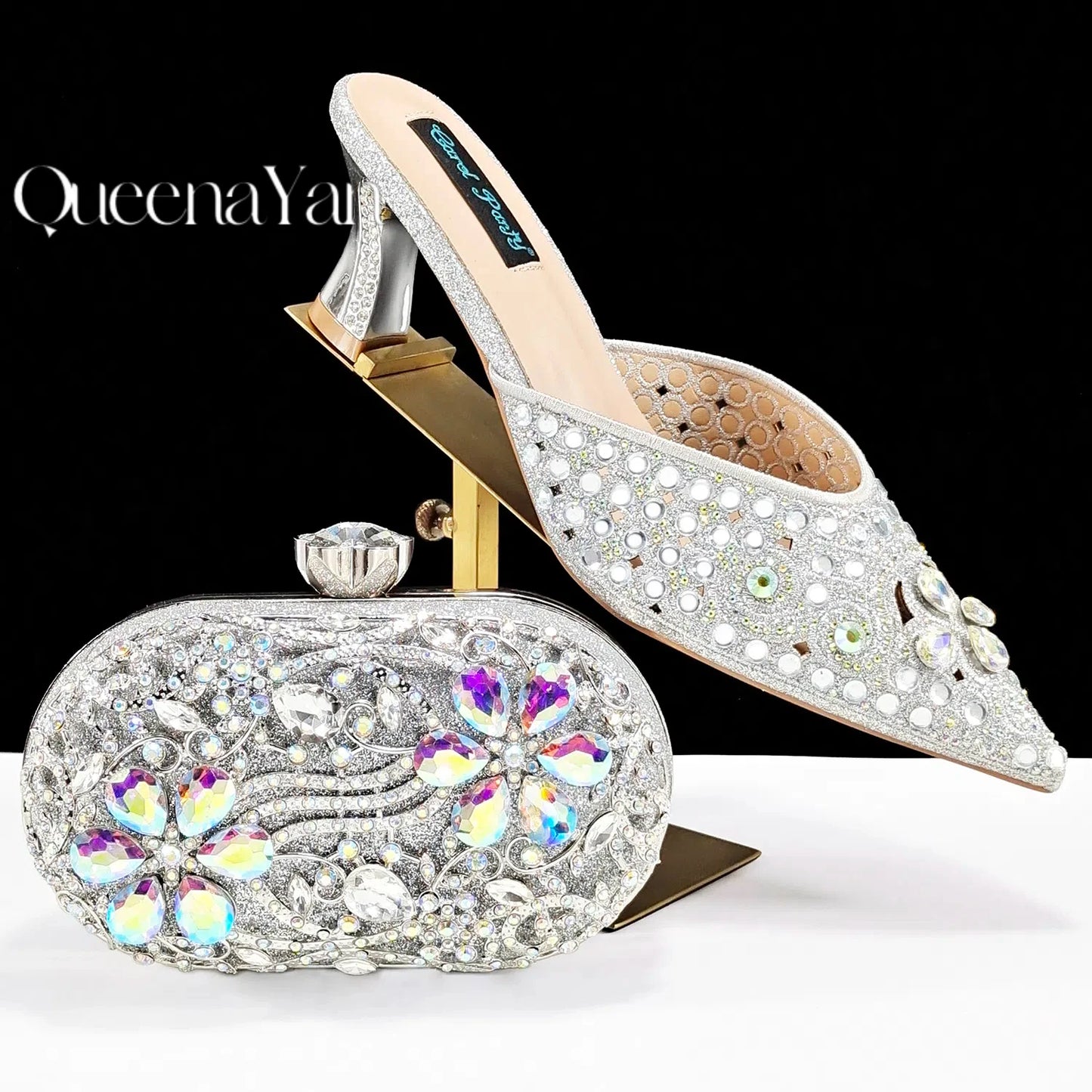Luxury Pink Rhinestone Party Shoes and Clutch for Women- Elegant Crystal Heels with Matching Evening Bag