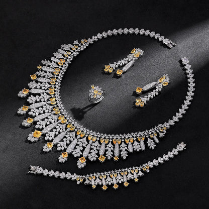 4pcs Bridal Zirconia Full Jewelry Sets For Women Party, Luxury Dubai Nigeria CZ Crystal Wedding Jewelry Sets