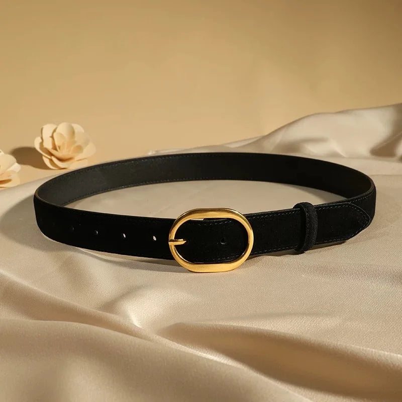 Fashion Suede Cowhide Women‘s Belts Genuine Leather 2.8cm Wide Belt Metal Buckle Women Belt Matched Dress Jeans Skinny Girdle