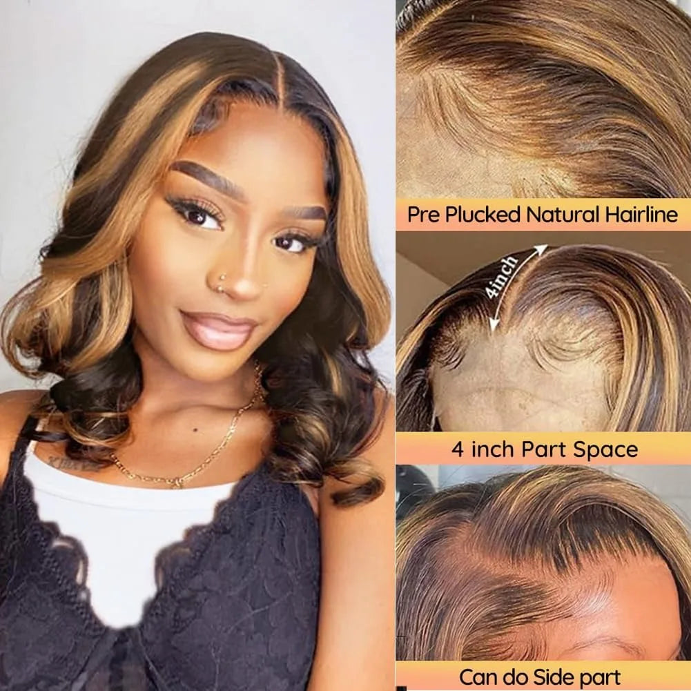 Bob Wig Human Hair 13x4 Frontal Lace Wig Body Wave HD Lace Front Wigs Human Hair Pre Plucked 99J,4/27 and natural Wigs for Women