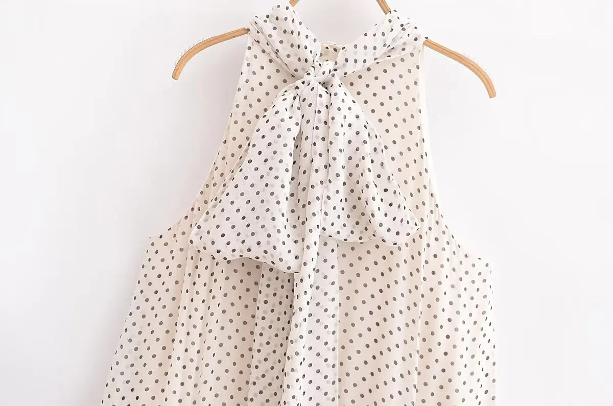 Halter Scarf Dot Print Dress Women Sleeveless Backless Chiffon Holiday Dress Fashion 2025 Summer Loose Beach Dress