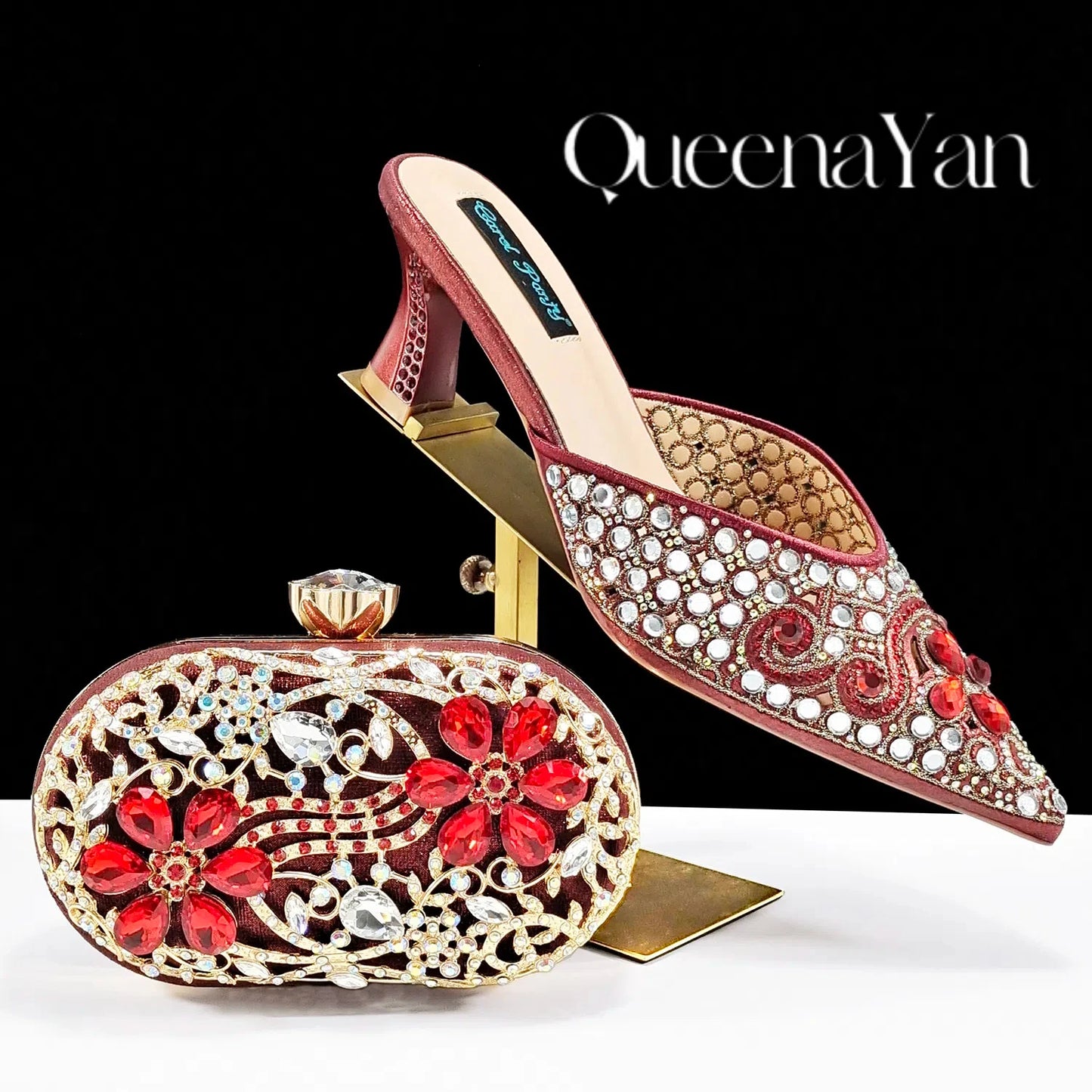 BLUE Rhinestone-encrusted Sex Ladies Shoes / MATCHING  SPARKING MINI BAG (SPECIAL COLLECTION)