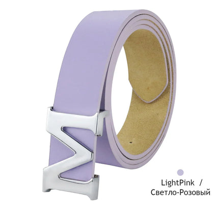 Women’s Leather Belts Removable Letter M Plate Buckle  High Quality PU Leather Belt  For Jeans Dress Halloween