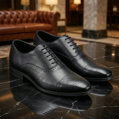 Men's First Layer Cowhide Leather Three-Joint Formal Business Dress Shoes for Office And Meeting