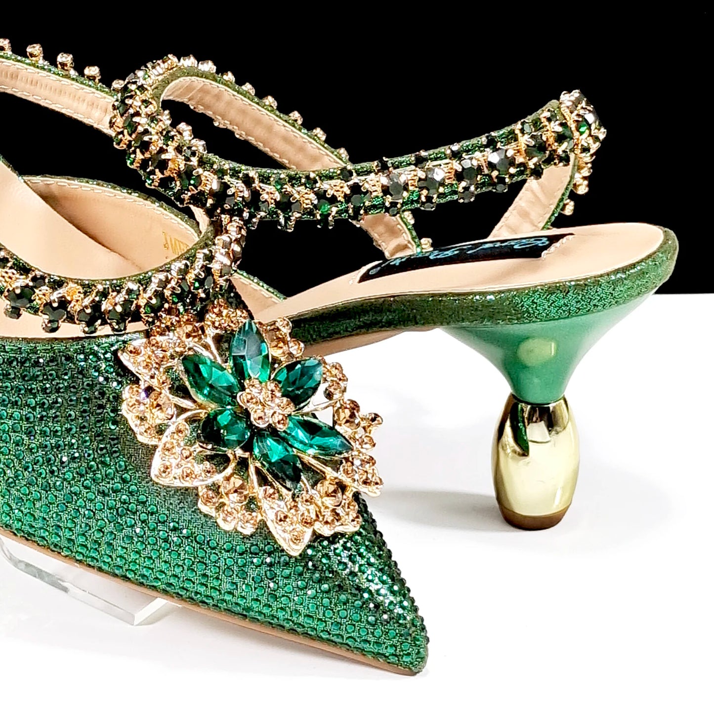 Party Perfection: Rhinestone-Embellished Heels and Gold Mini Bag for Elegant Nights