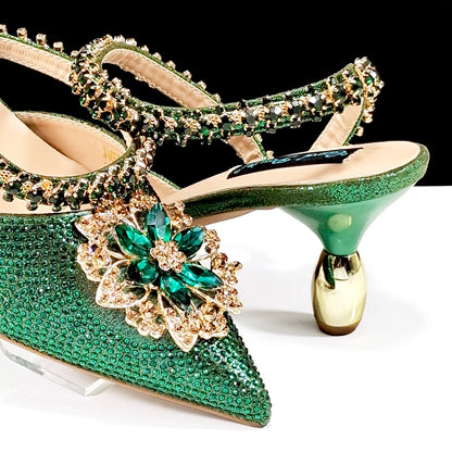 Party Perfection: Rhinestone-Embellished Heels and Gold Mini Bag for Elegant Nights