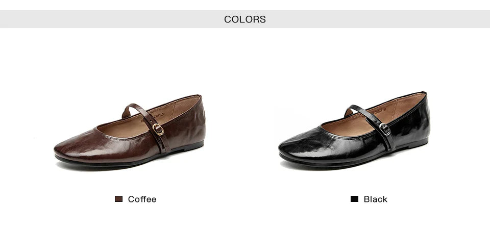 Mary Janes Women Calfskin Leather Round Toe Pleated Pattern Buckle Strap Solid Color Flat Shoes Ladies Handmade 28337