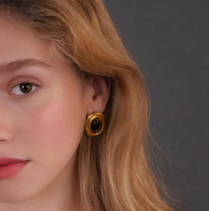 New Products Statement Nature Stone Tiger-eye Earrings Waterproof Gold Plated Stainless Steel Pearl Stud Earrings for Women