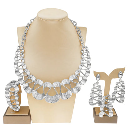 Dubai Gold Plated Jewelry Women Necklace Set Regular Round Pendant Brushed Glossy Bracelet Earrings Wedding Bijoux SYHOL