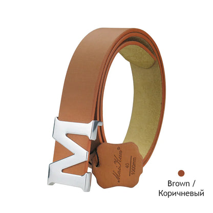 Women’s Leather Belts Removable Letter M Plate Buckle  High Quality PU Leather Belt  For Jeans Dress Halloween