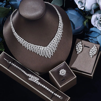 Classic rectangular cubic zirconia wedding necklace and earring set Dubai Nigeria CZ Bridal Jewelry Set