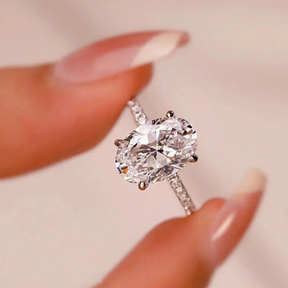 Oval Cut Moissanite Ring S925 Sterling Sliver Plated 18k White Gold Wedding Engagement Rings For Women