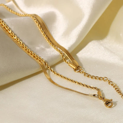 Simple Jewelry 18K Gold Plated Flat Snake Chain Layer Necklace Stainless Steel Snake Rope Chain Necklace Gift