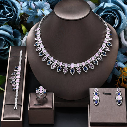 2024 New Fashion Turquoise UAE Dubai Bridal Jewelry Set For Women Wedding Party Nigerian African Necklace Earring Set
