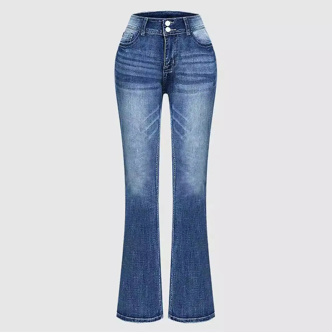 Women's High Waist Embroidery Boot Cut Jeans