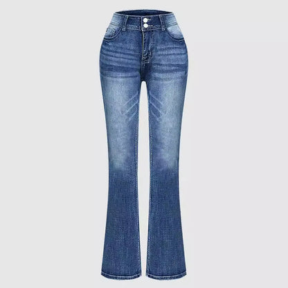 Women's High Waist Embroidery Boot Cut Jeans