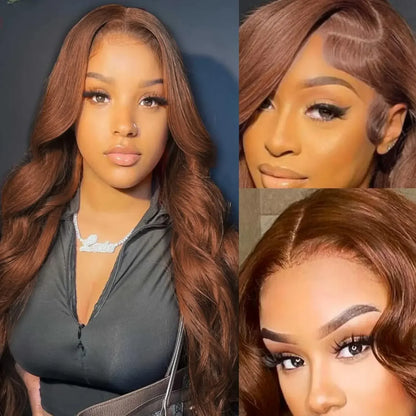 34 Inch  Body Wave Chocolate Brown Lace Front Wigs Human Hair Pre Plucked Brazilian Brown Virgin Hair Glueless HD Frontal Wig