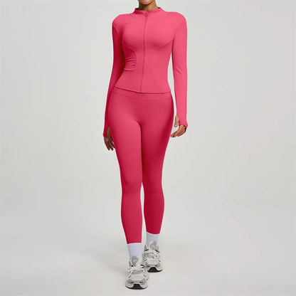 Yoga Coat Sports Top Long Sleeve Jacket Fitness Breathable Women's Tracksuit High Waist Leggings Two Piece Set Gym Clothes