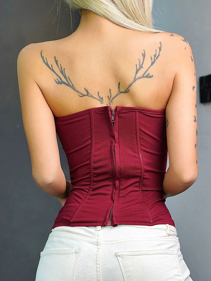 Women's black corset top, classic and stylish solid color off-the-shoulder sexy bandeau tank top, waist-cinching design to flatt