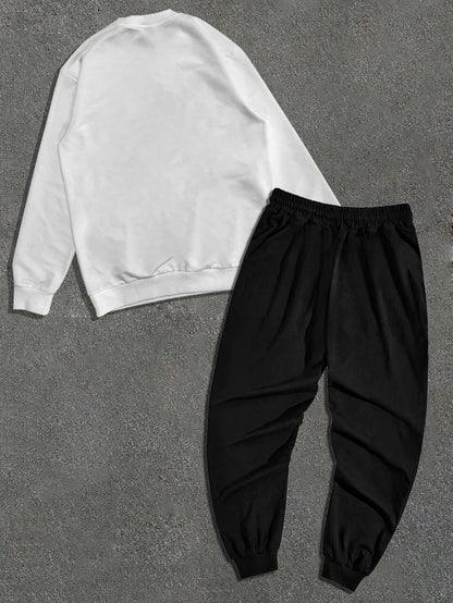 Autumn and Winter Trendy New Sweatshirt Men's Loose Casual Fit With Cute Letter Printed Hundred Long Sleeve Sweatshirt Set