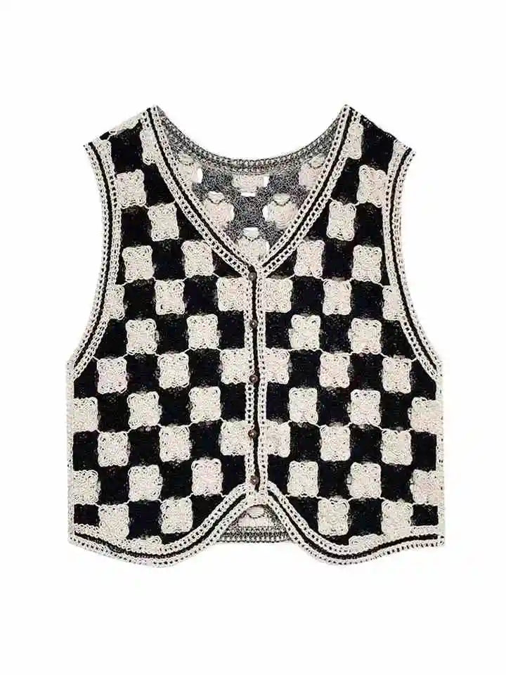 Floral Crochet Vest for Women Openwork Button Front Sleeveless Jacket Waistcoat Bohemian Summer Beach Vacation Outfit