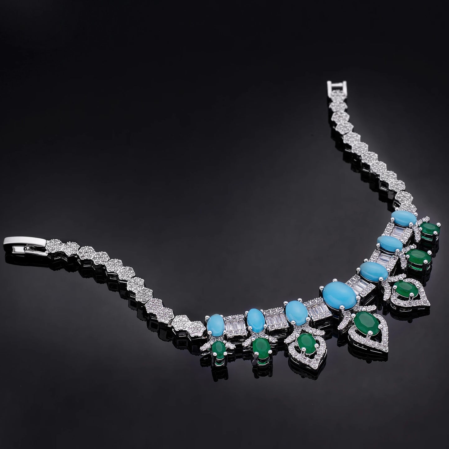 2024 New Fashion Turquoise UAE Dubai Bridal Jewelry Set For Women Wedding Party Nigerian African Necklace Earring Set