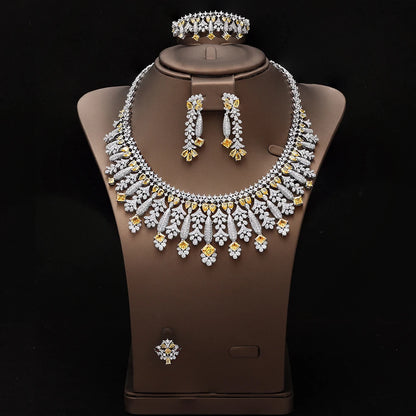 4pcs Bridal Zirconia Full Jewelry Sets For Women Party, Luxury Dubai Nigeria CZ Crystal Wedding Jewelry Sets