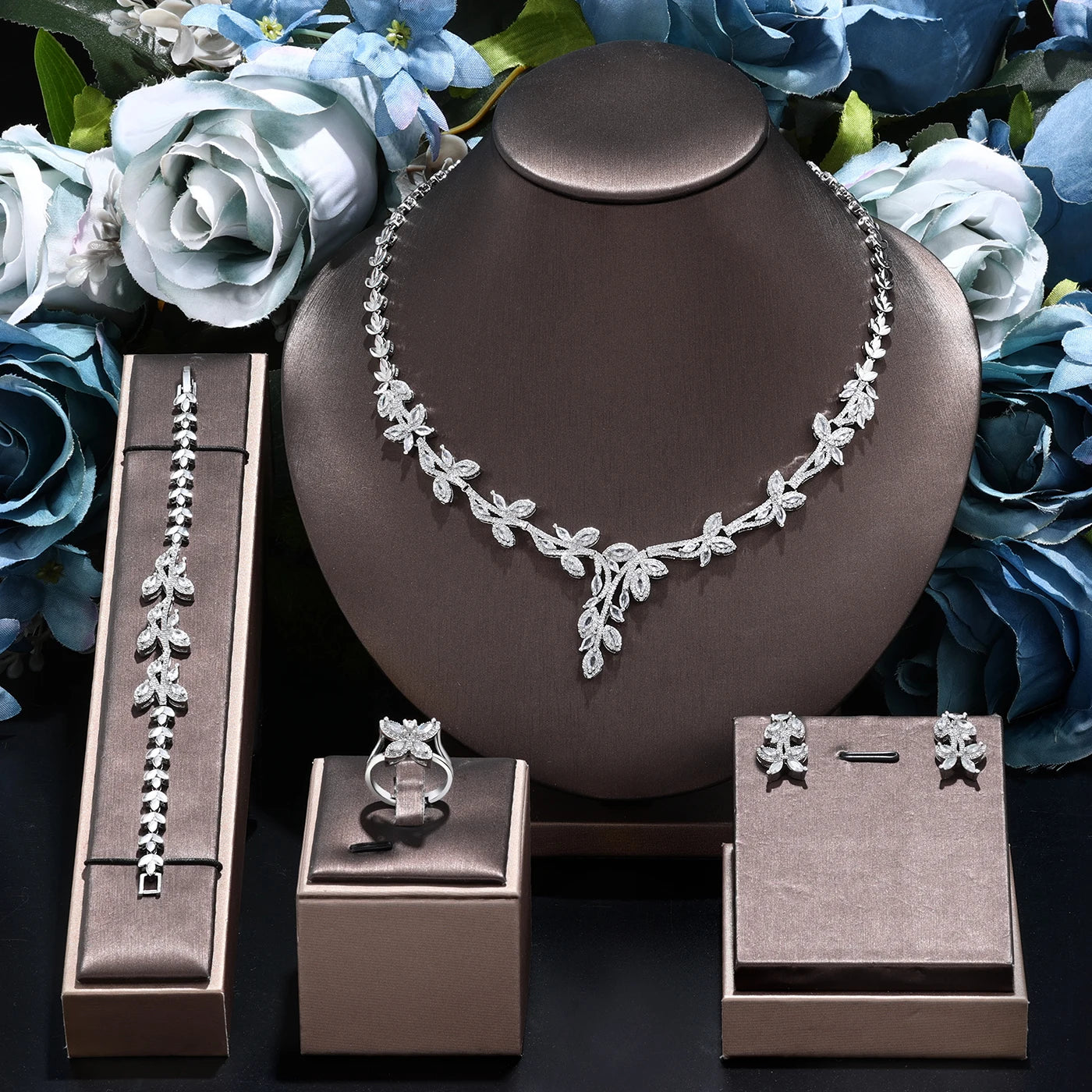 Conjunto De Joias De Casamento De Luxo Moderno 4 Peças Para Mulheres Conjunto De Joias De Noiva Zircônia Dubai Festa De Casamento 2024