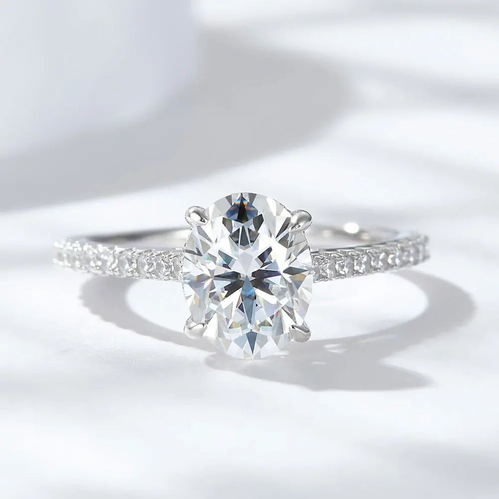 Oval Cut Moissanite Ring S925 Sterling Sliver Plated 18k White Gold Wedding Engagement Rings For Women