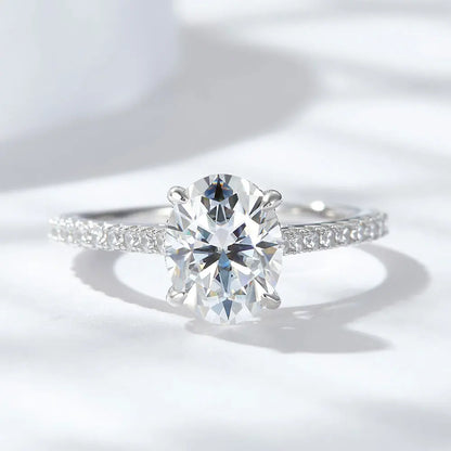 Oval Cut Moissanite Ring S925 Sterling Sliver Plated 18k White Gold Wedding Engagement Rings For Women