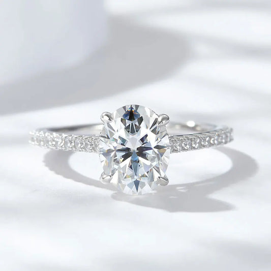 Oval Cut Moissanite Ring S925 Sterling Sliver Plated 18k White Gold Wedding Engagement Rings For Women