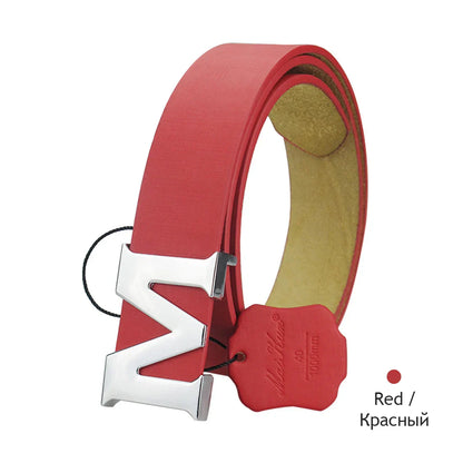 Women’s Leather Belts Removable Letter M Plate Buckle  High Quality PU Leather Belt  For Jeans Dress Halloween