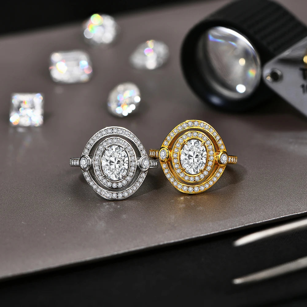 S925 Sterling Silver Moissanite Rings for Women Oval Cut 1.5CT Diamond Engagement Wedding Jewelry Gift With Certificate