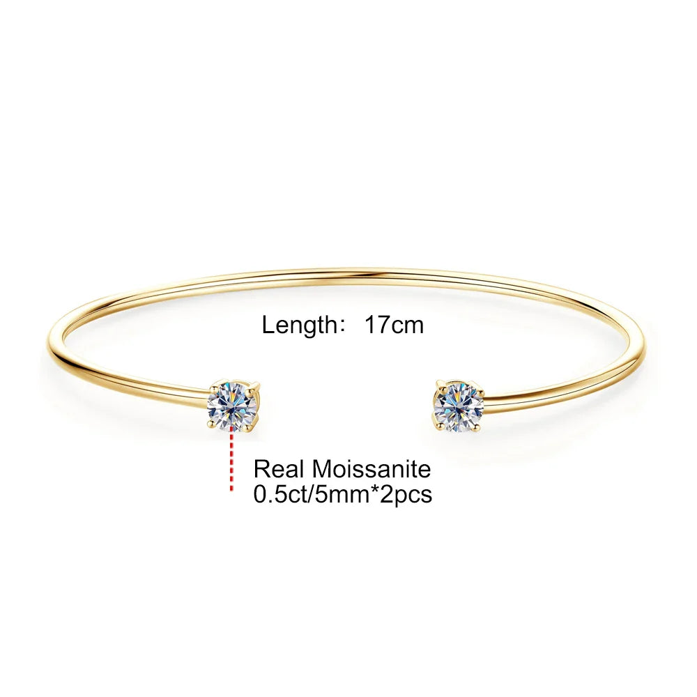 0.5CT Moissanite Bangle Bracelet 18K Gold Plated 925 Sterling Silver Classic Bangle Bezel Set Diamond Bracelet for Women Gifts