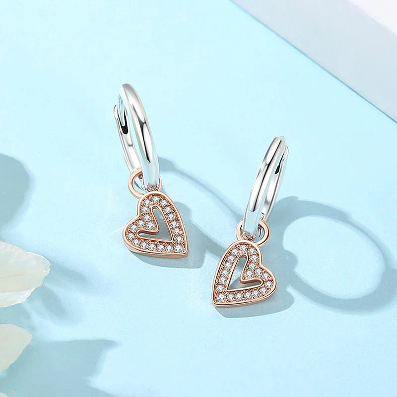Original 925 Sterling Silver Earrings 2025 Stud Hoop Crystal Earings For Women Rose Gold Crown Heart Infinity Bee Earing Jewelry