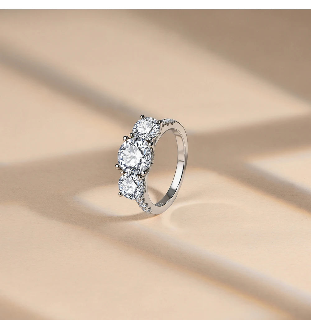 Engagement Ring Round Cut 4.0ct Moissanite Rings for Women Sterling Silver Ring Wedding Promise Rings for Her
