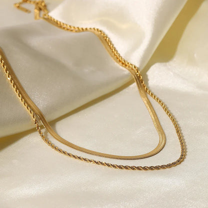 Simple Jewelry 18K Gold Plated Flat Snake Chain Layer Necklace Stainless Steel Snake Rope Chain Necklace Gift