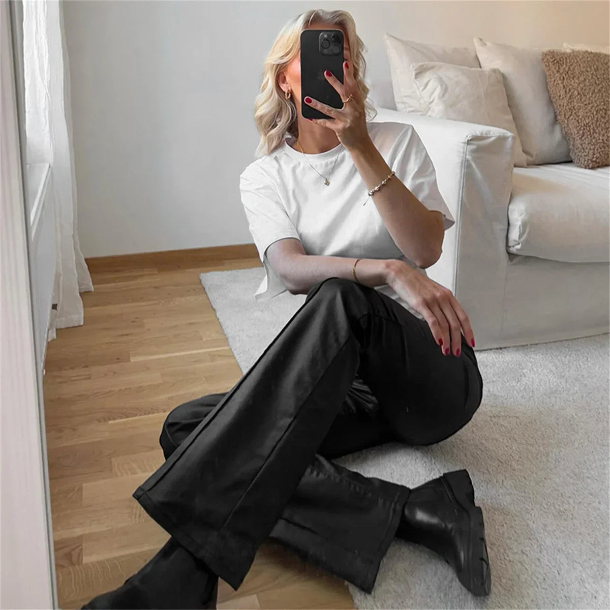 Women's Summer Loose Half Sleeve T-Shirt Tops O-Neck Waist Slimming Sweet Hottie Design Sense Positive Shoulder Chic Tees Top