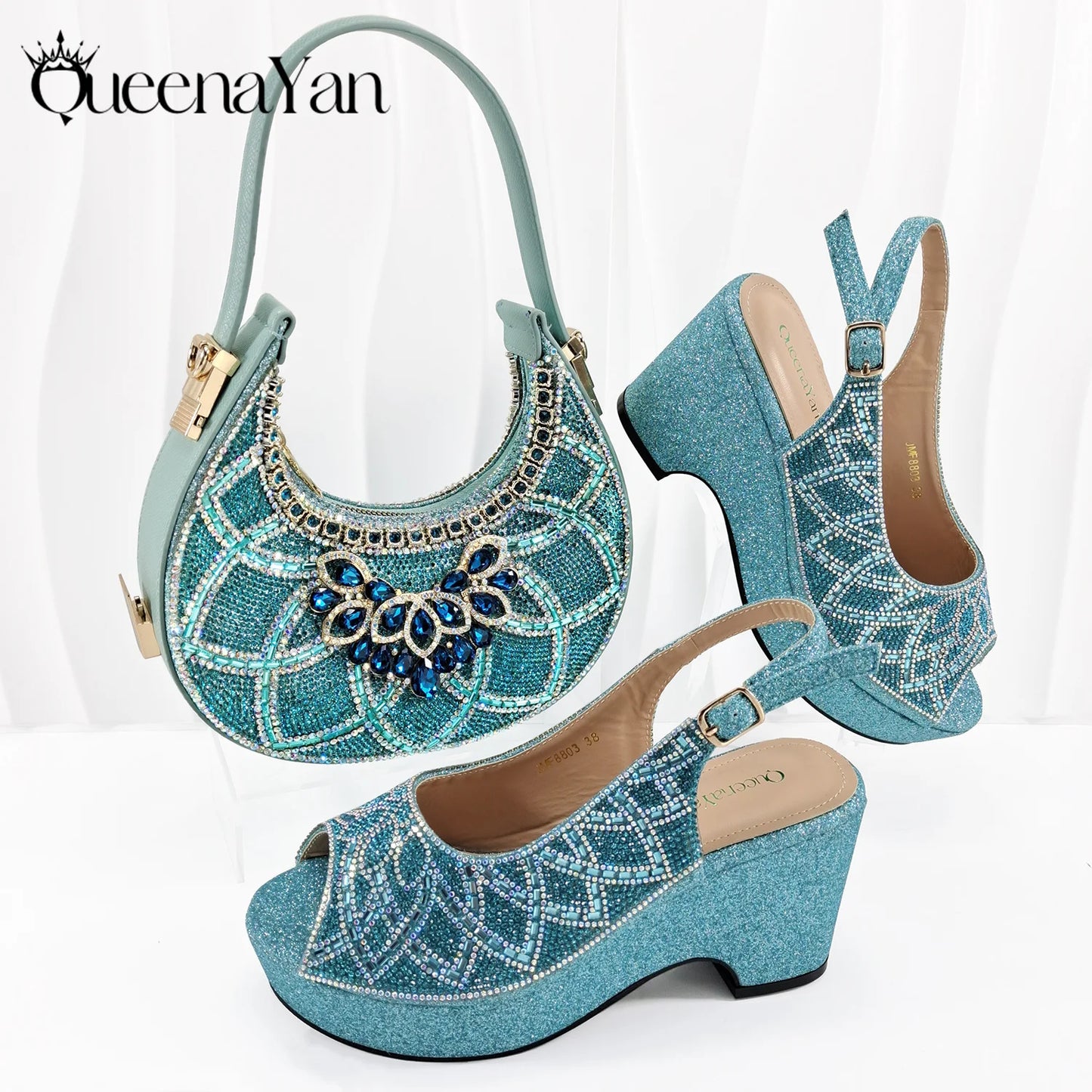 African Shoe and Bag Set for Wedding Women Shoes and Bag To Match Set with Rhinestone Italy Pumps Women Shoes Luxury
